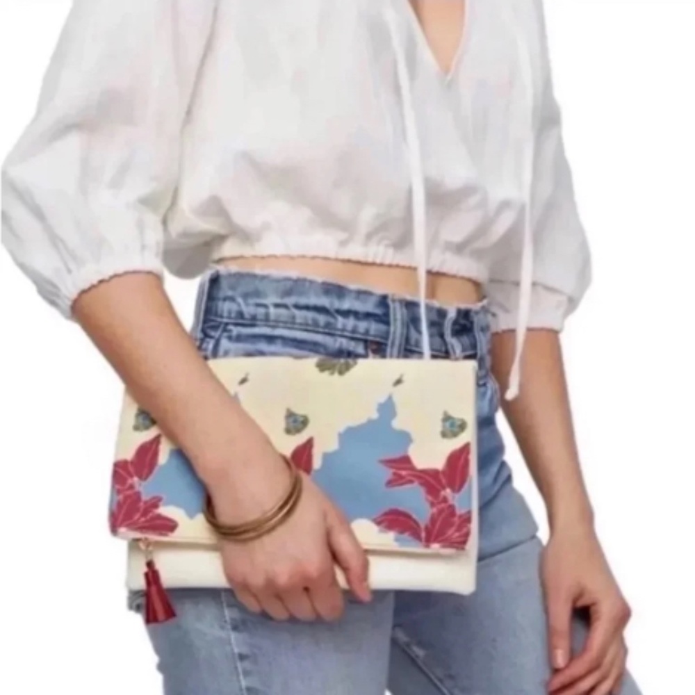 Rachel Pally Canvas Reversible Floral Print Faux Leather Clutch Bag (Cream)